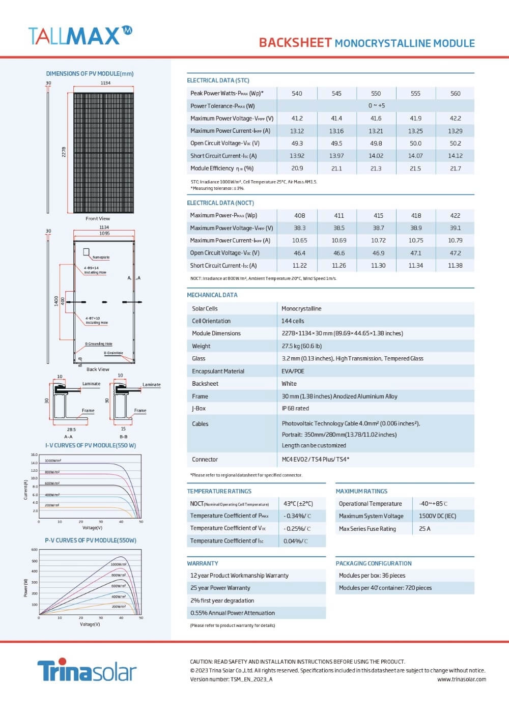 Tấm pin mặt trời Trina 550W 555W 575W
